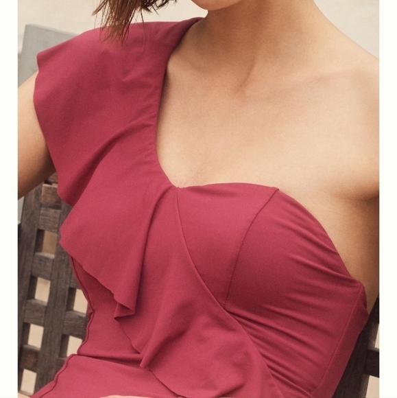 By Anthropologie Asymmetrical Flounce One Piece Swimsuit Ruffled Beach Pool - Picture 6 of 16